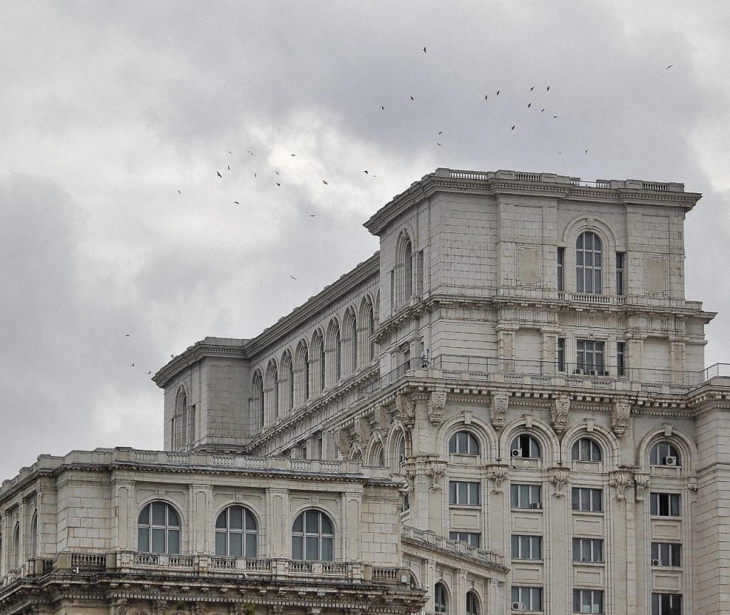 people's house, building, politics, nature, bird, palace of parliament, dark, clouds, world record construction, big, huge, large, gigantic, expensive building, administrative building, architecture, marble, exterior, ceausescu, bucharest, romania